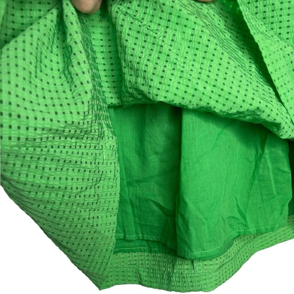 Umgee Seersucker Embroidered Floral Sleeve Green Blouse Size Small - Picture 5 of 11